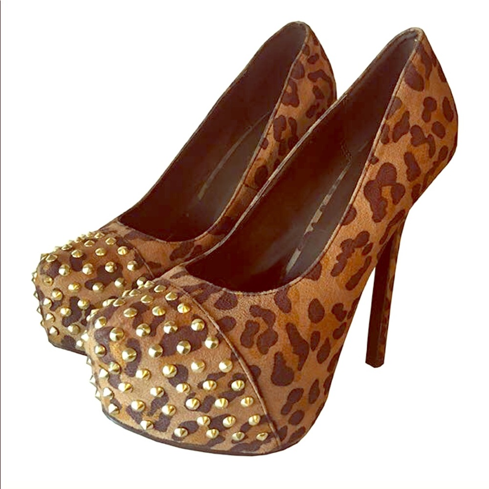 Leopard Suede studded platform heels